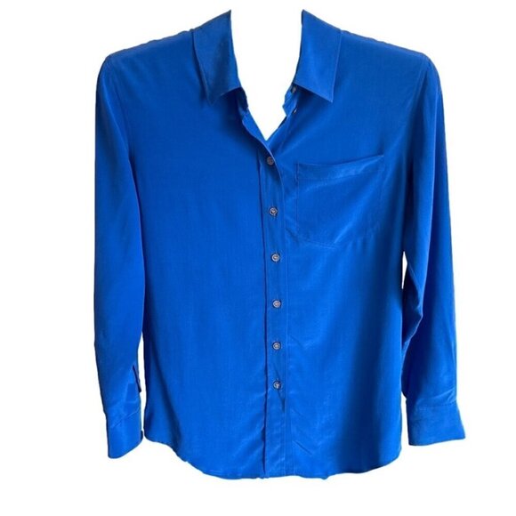 Vince Camuto Women's Blue Solid Color Silk Button Down Blouse, Extra Small - Picture 1 of 5